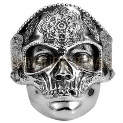 Chevaliere Royale- bague homme argent gothique masque crâne tête humaine