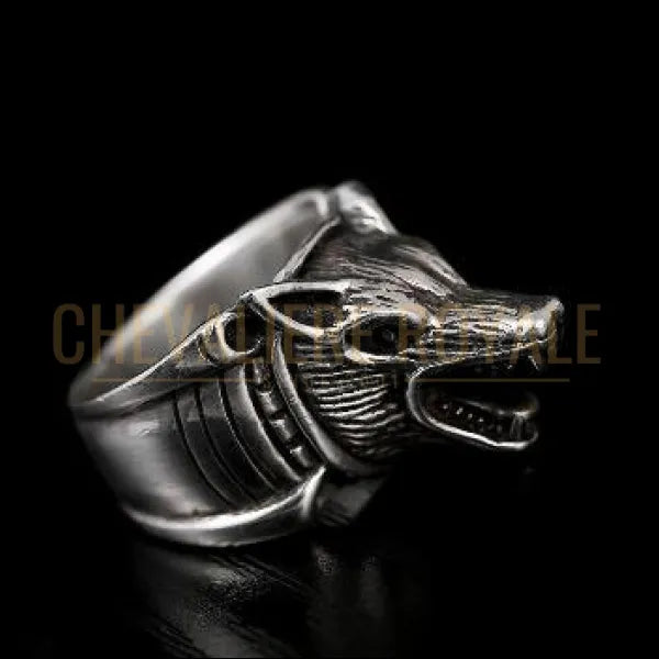 Chevaliere Royale - bague homme argent gothique pouvoir du loup hurlant 925