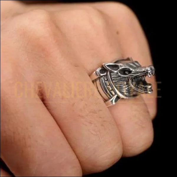 Chevaliere Royale - bague homme argent gothique pouvoir du loup hurlant biker pas cher punk