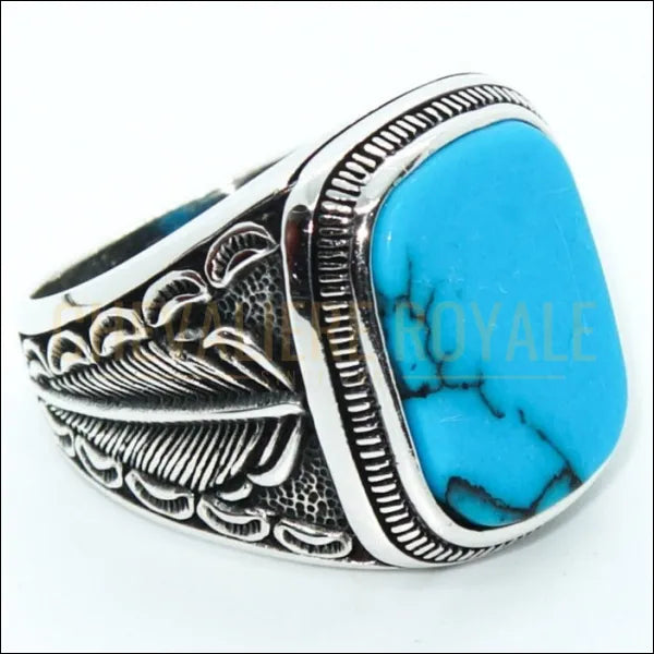 Chevalière homme argent harmonieuse pierre turquoise