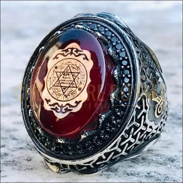 Chevaliere homme argent islamique avec le sceau de Suleiman 54