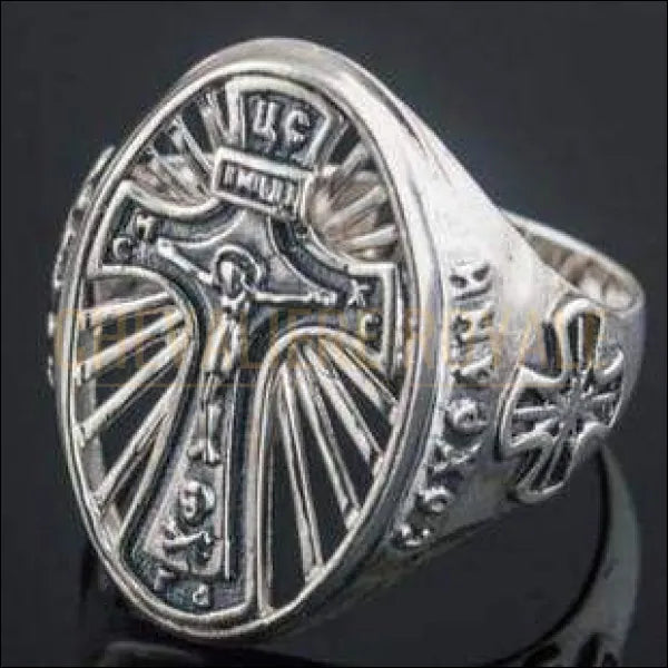 Chevalière homme argent Jésus et croix réconciliation avec le monde 