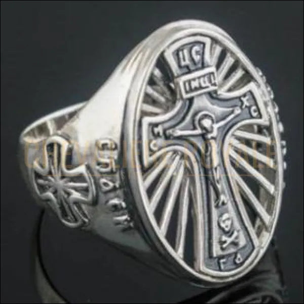 Chevalière royale pour  homme argent Jésus et croix réconciliation avec le monde 