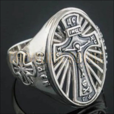 Chevalière royale pour  homme argent Jésus et croix réconciliation avec le monde 
