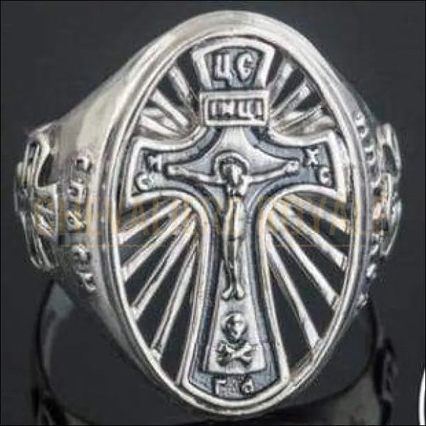 Chevalière royale homme argent Jésus et croix réconciliation avec le monde 