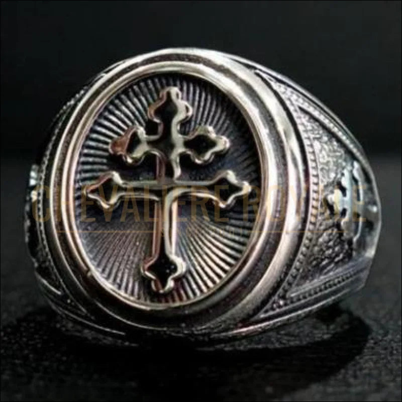 Bague Croix Jésus Homme - Crucifix En Alliage Avec Zircons - Style Médiéval - Cadeau Catholique Chrétien