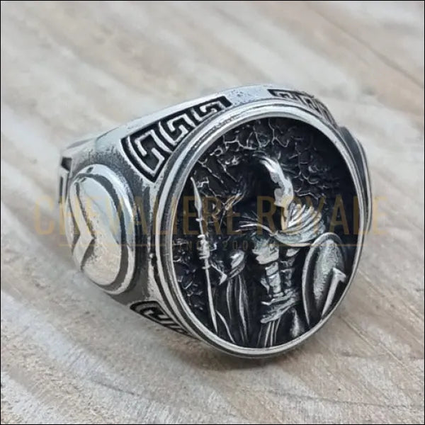 Chevalière homme argent massif design guerrier spartiate couleur argent