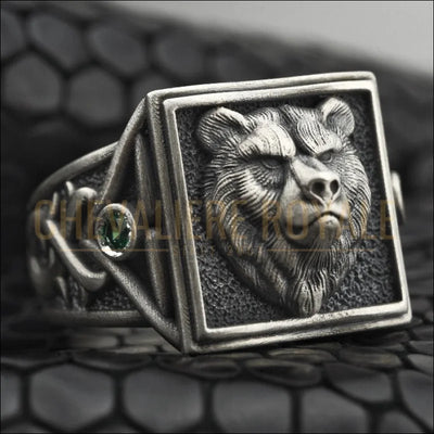 Chevalière homme argent massif le puissant totem l'ours-Chevaliere Royale - 