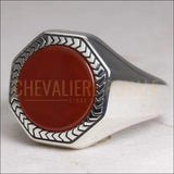 Chevalière homme argent massif octagon pierre cornaline