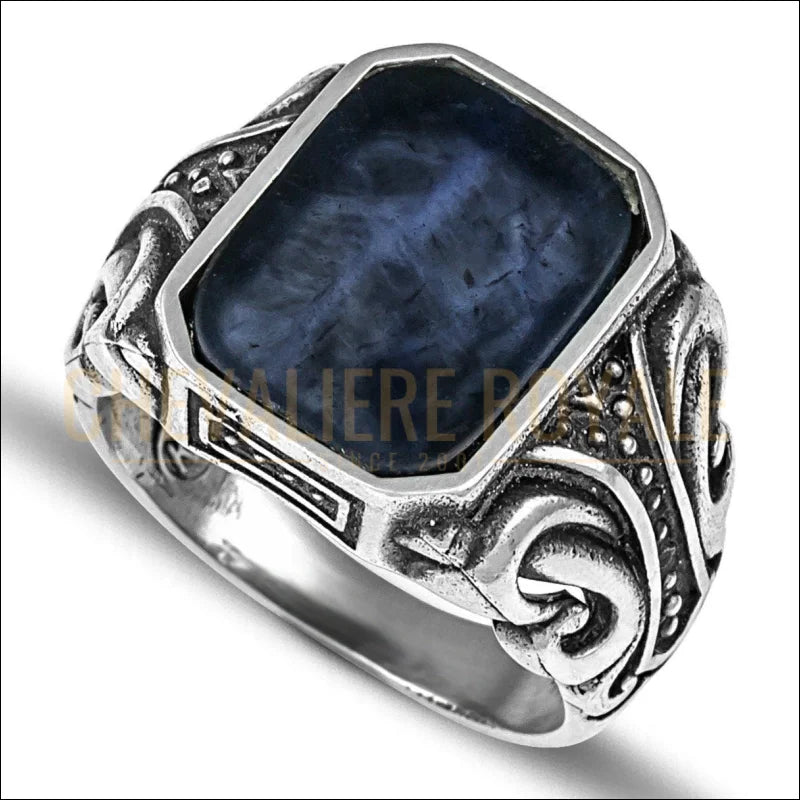Chevalière  Homme Argent Massif Pierre de Sodalite Octogonale-Chevaliere Royale-