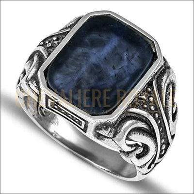 Chevalière  Homme Argent Massif Pierre de Sodalite Octogonale-Chevaliere Royale-
