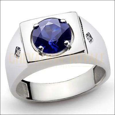 Chevalière homme argent massif plaquée or saphir bleu 8g - 