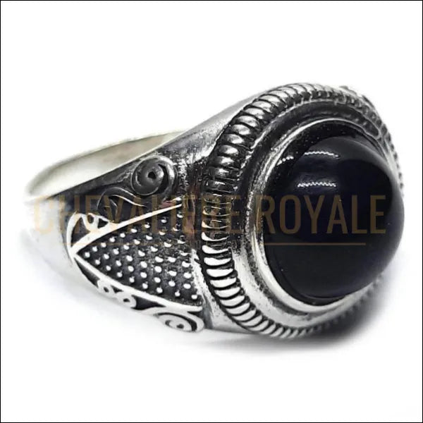 Chevalière homme argent massif avec une pierre d'onyx noir