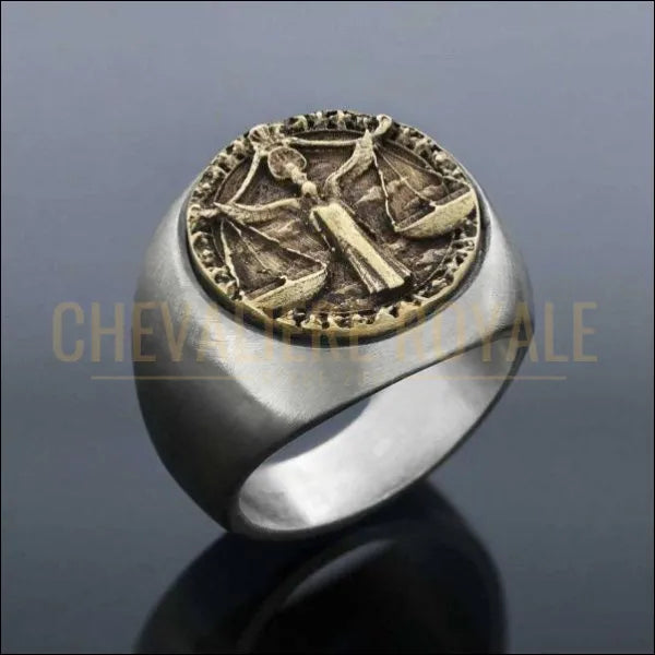 Chevalière homme argent massif zodiaque balance horoscope artisanale