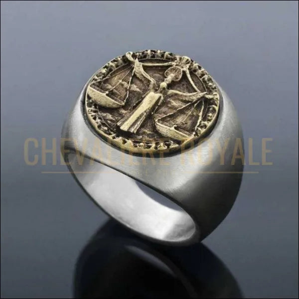 Chevalière homme argent massif zodiaque balance horoscope  sur mesure