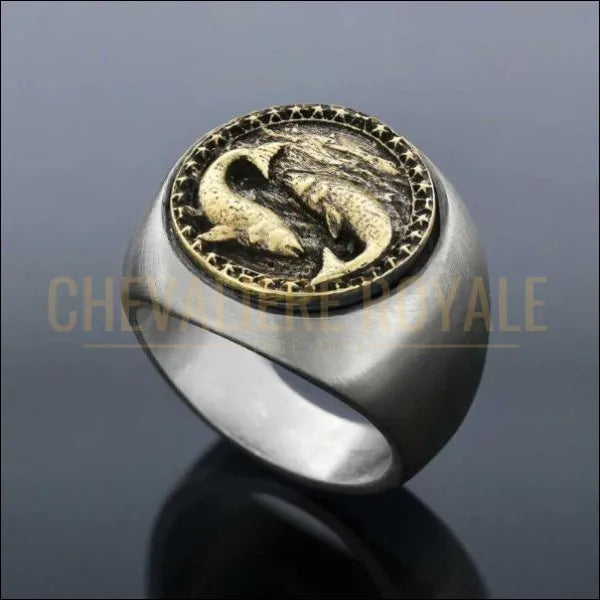 Chevaliere homme argent massif zodiaque poisson horoscope