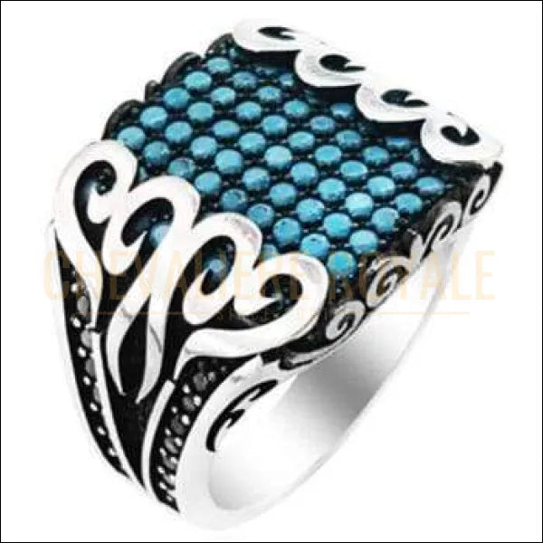 Chevalière homme argent moderne pierre turquoise (BSHFZ214) - Chevalière Royale 