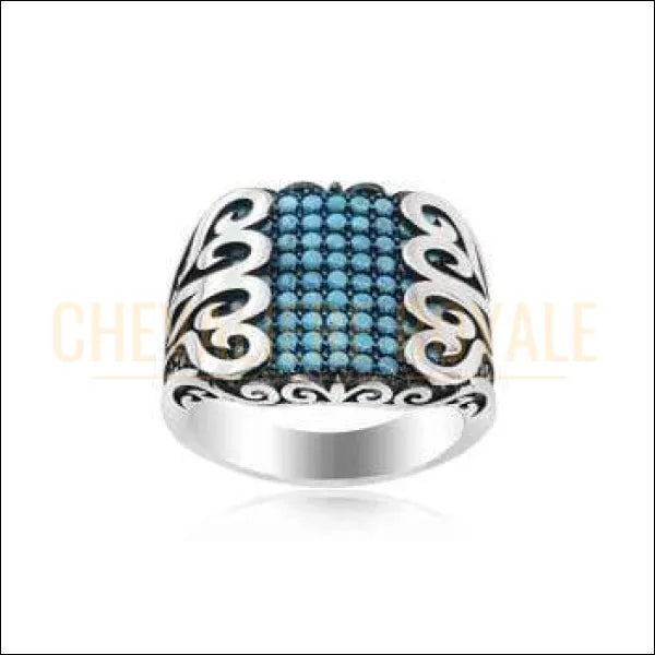 Chevalière homme argent moderne pierre turquoise (BSHFZ214) - Chevalière Royale 