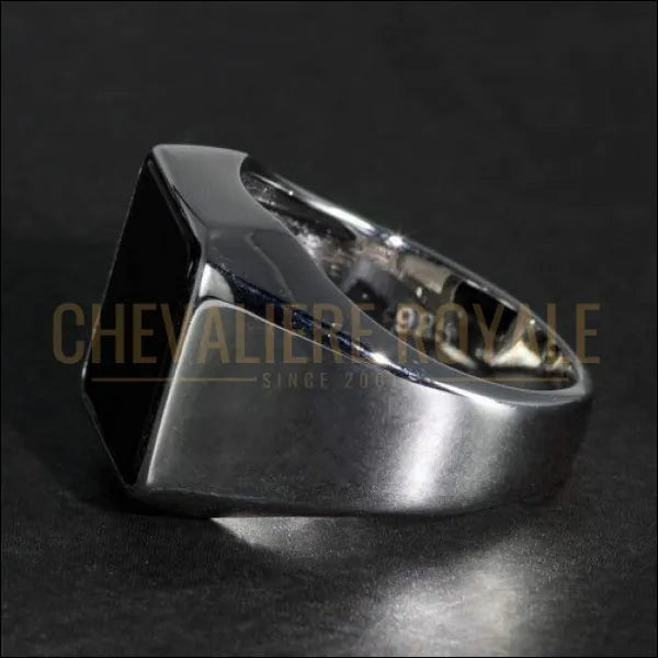 Chevaliere royale homme en argent noire rayonne de force et de puissance