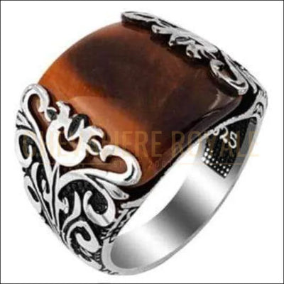 Chevalière homme argent œil de tigre protectrice des mauvais esprits - Chevalière Royale 