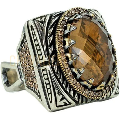 Chevalière homme argent ottoman pierre citrine de forme 
