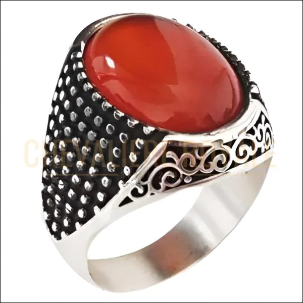 Chevalière homme argent pierre agate rouge sardonyx ovale - Chevalière Royale 