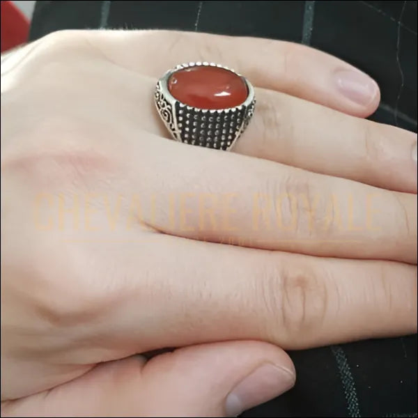 Chevalière homme argent pierre agate rouge sardonyx ovale - Chevalière Royale 