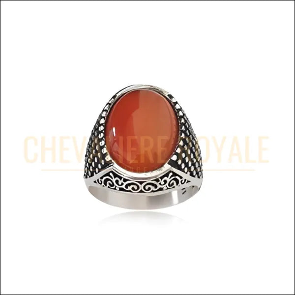 Chevalière homme argent pierre agate rouge sardonyx ovale - Chevalière Royale 