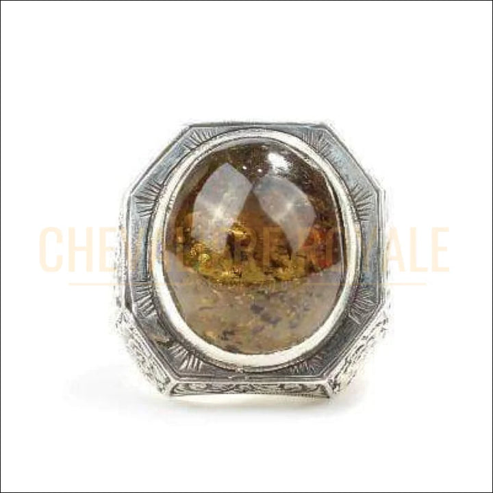 Bague Cocktail En Argent Massif Avec Une Pierre D'ambre Baltique - Bijou Ancien D'occasion
