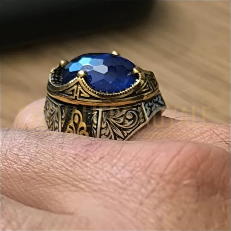 Chevalière homme argent pierre bleue – taille 61 occasion