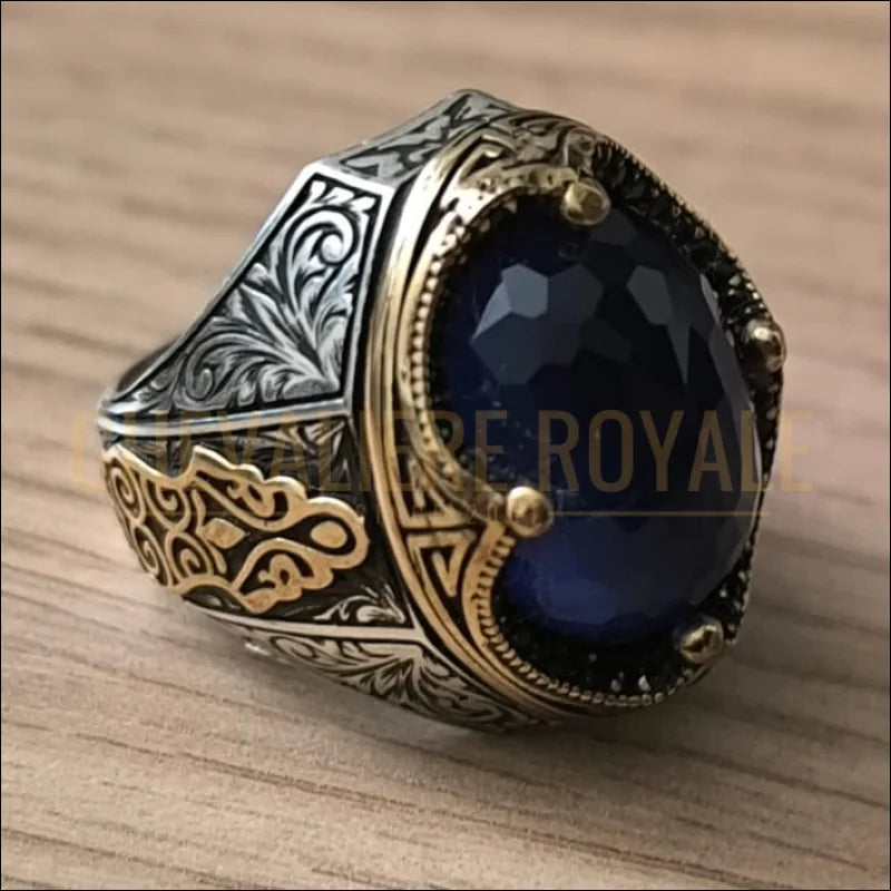 Chevalière-Homme-Argent-Pierre-Bleue – Taille-61–Occasion-chevaliere-royale-12