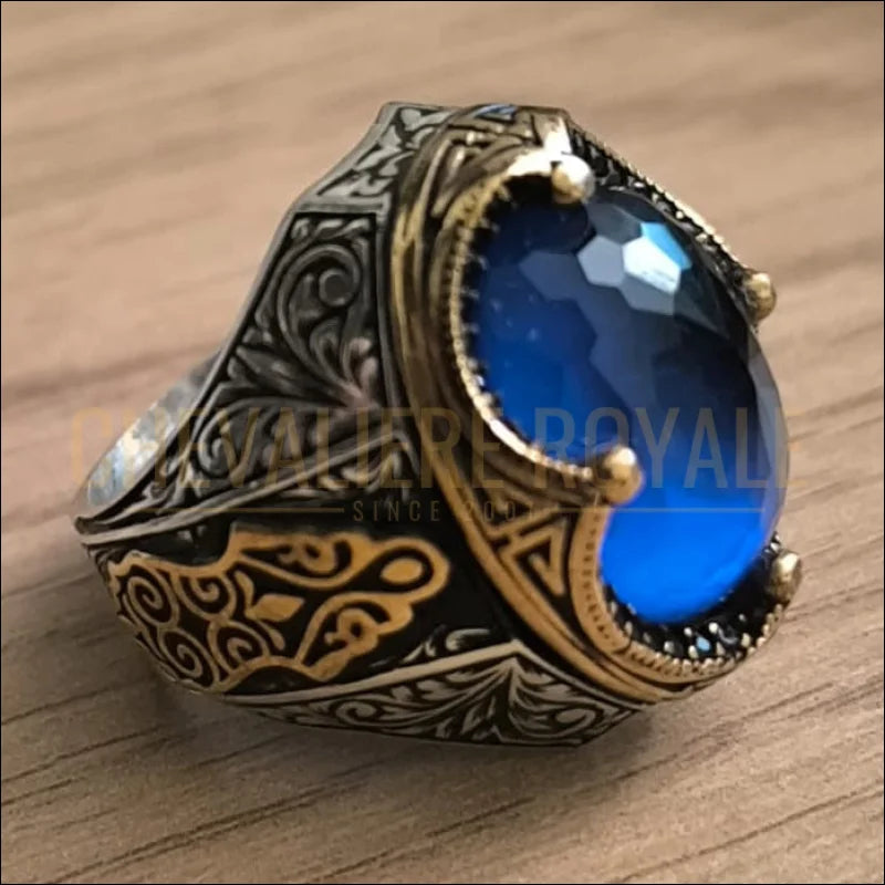 Chevalière-Homme-Argent-Pierre-Bleue – Taille-61–Occasion-chevaliere-royale-13