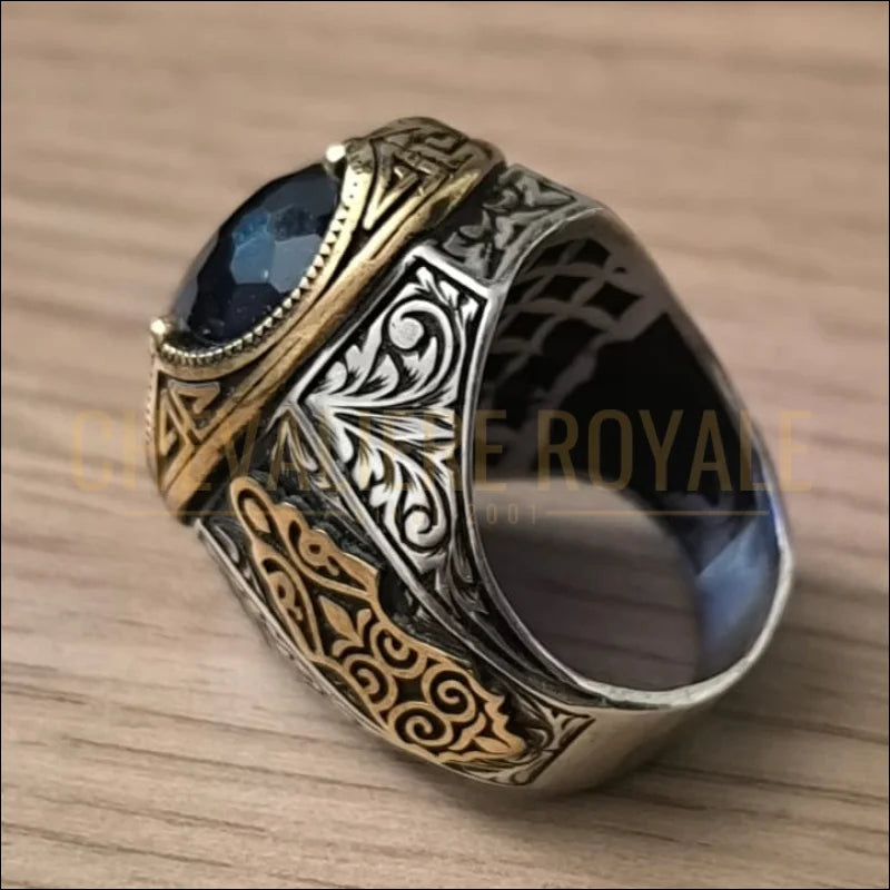 Chevalière-Homme-Argent-Pierre-Bleue – Taille-61–Occasion-chevaliere-royale-46