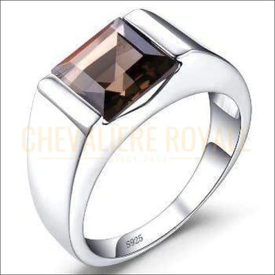 Chevalière Royale - bague homme argent pierre cristal quartz fumé en carrée