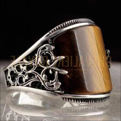 Chevalière homme argent pierre  œil de tigre charmante et durable