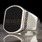 Chevalière homme argent pierre noir style classique intemporelle