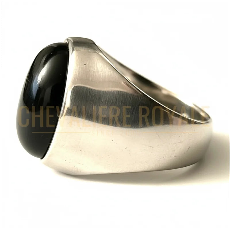 Chevalière homme argent pierre onyx noir l’énergies