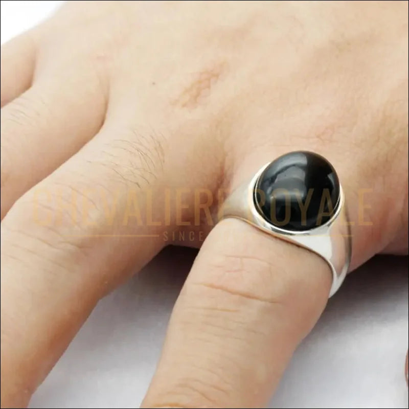 Chevalière homme argent pierre onyx noir l’énergies