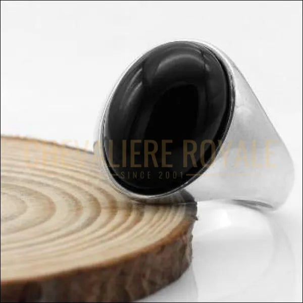 Chevalière royale homme argent pierre onyx noir l'énergies protectrice