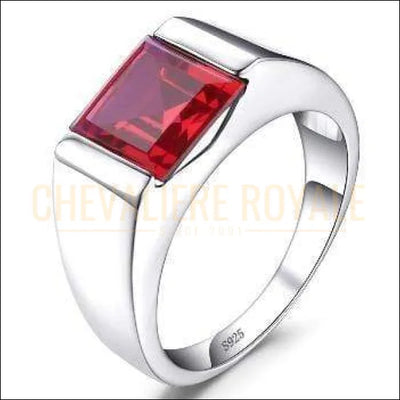 Chevaliere Royale - bague homme argent pierre quartz rouge style moderne 