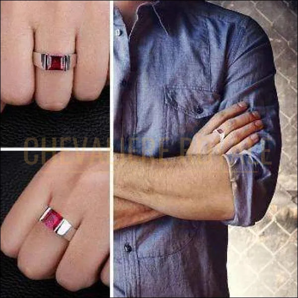 Chevaliere Royale - bague homme argent pierre quartz rouge style moderne bijoux pas cher