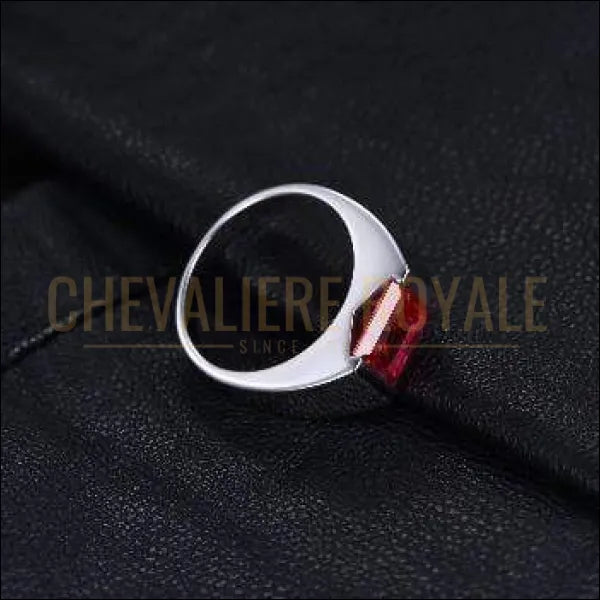 Chevaliere Royale - bague homme argent pierre quartz rouge style moderne bijou