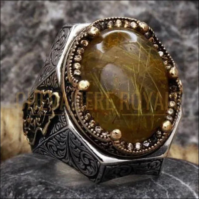 Chevalière homme argent pierre rutile sur mesure style roi