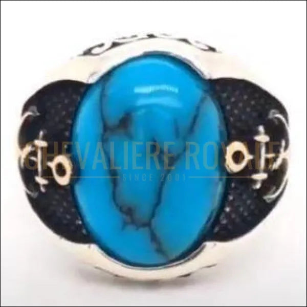 Chevalière royale homme argent pierre turquoise le pouvoir de la raison