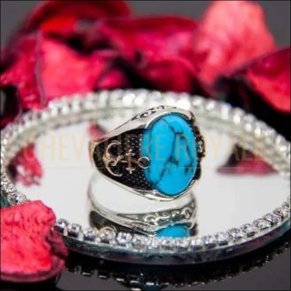 Chevalière homme argents pierres turquoise le pouvoir de la raison
