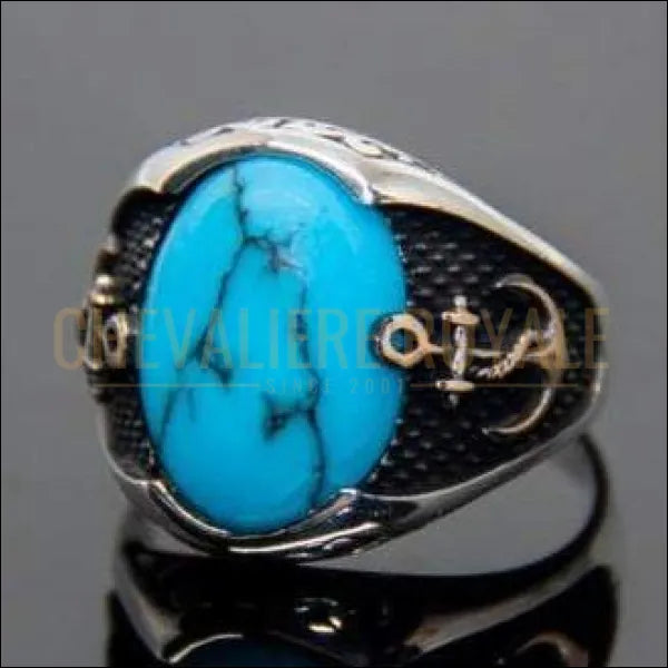 Chevalière homme argent pierre turquoise le pouvoir de la raison