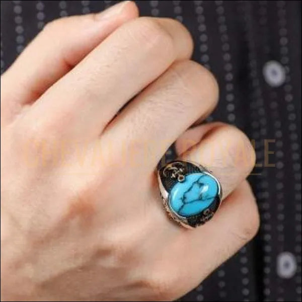 Chevalières homme argent pierre turquoise le pouvoir de la raison