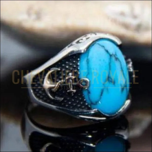 chevaliere royale avec pierre turquoise marine 