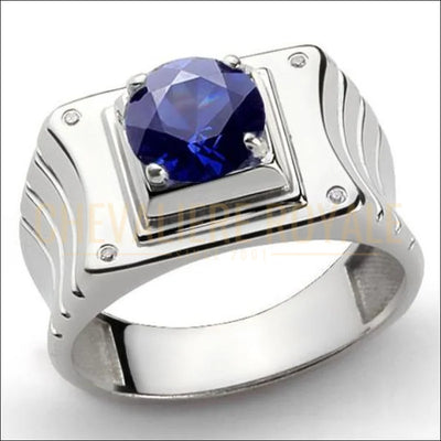 Bague Chevalière homme argent plaqué or blanc pierre saphir et diamant