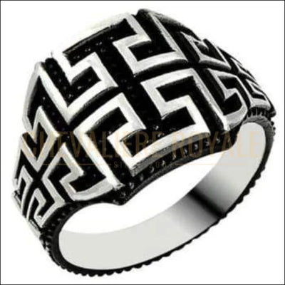 Chevalière homme argent raffinée motifs géométriques EY428 - Chevalière Royale 